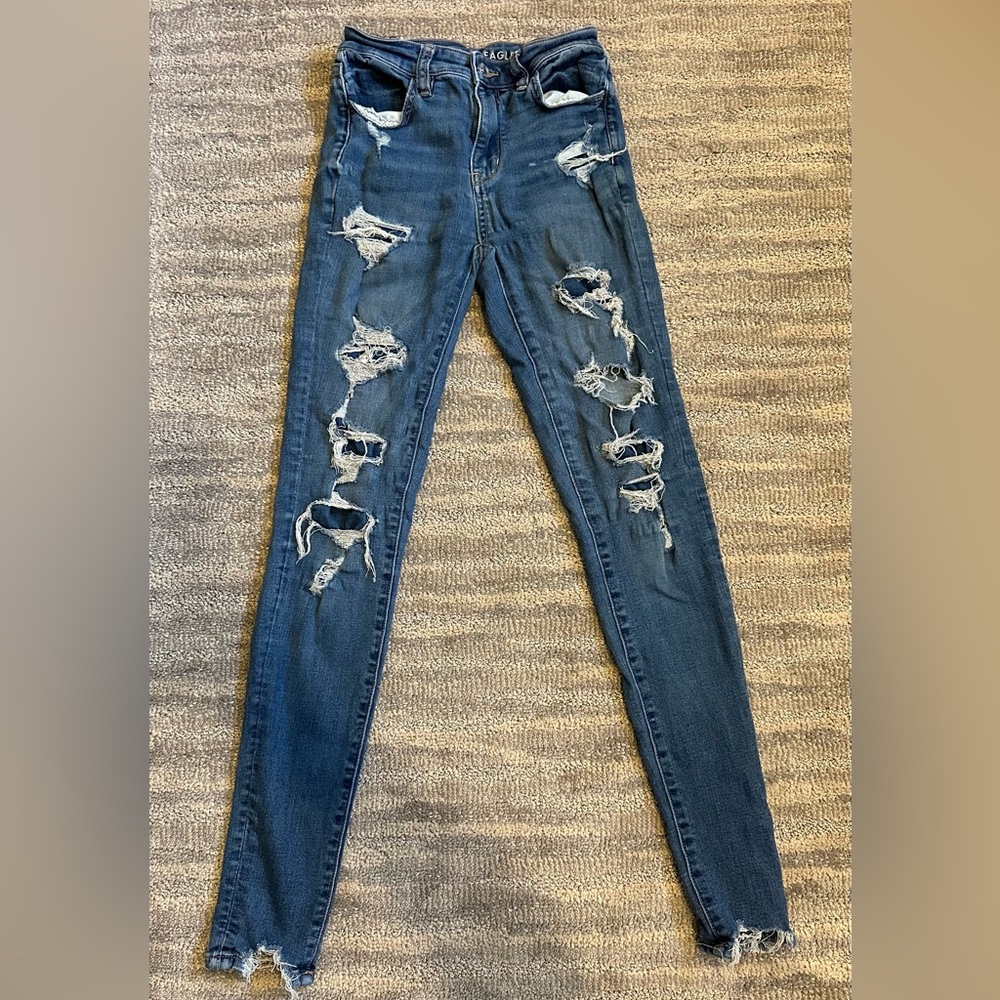 American Eagle Outfitters Ripped Blue Skinny Jeans
